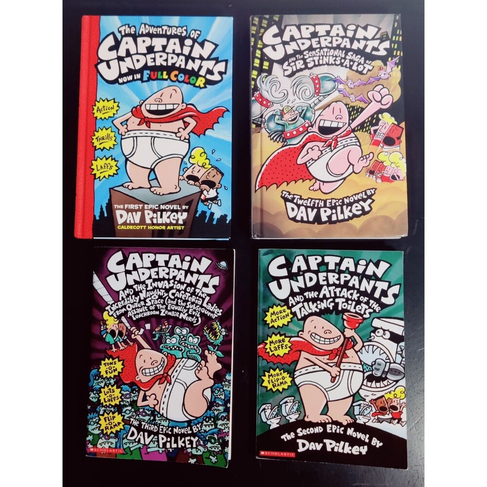 Lot of 4 - The Adventures of Captain Underpants Books by Dav Pilkey mixed lot
